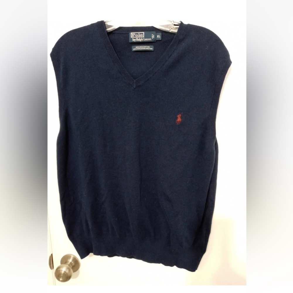 Polo Ralph Lauren Men’s Navy blue Pima cotton pullover V Neck sweater vest XL